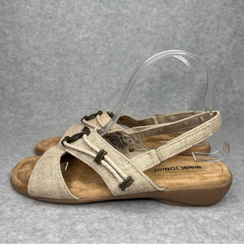 Minnetonka Womens 8 Wide Silvie Slingback Sandals Western Boho Natural Vegan New - Picture 4 of 12